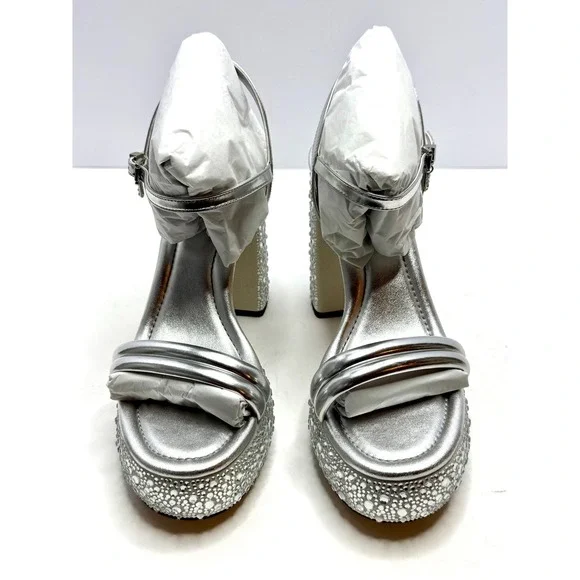 Michael Michael Kors Laci Ankle-Strap Platform Sandals Silver Size 10 NWT/BOX - Picture 2 of 9